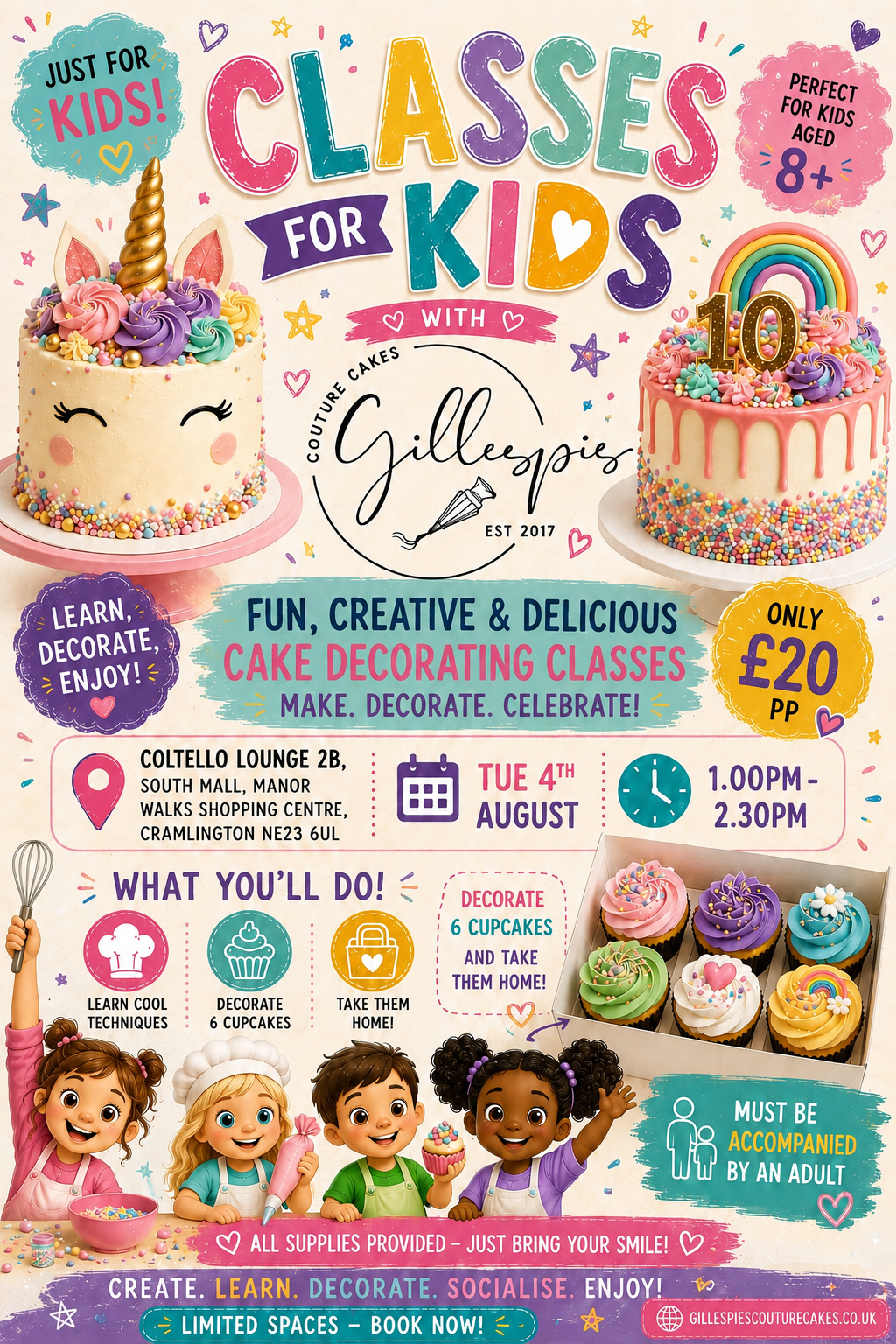 Classes for Kids! Tue 4th August 1.00-2.30pm Coltello Lounge, Cramlington